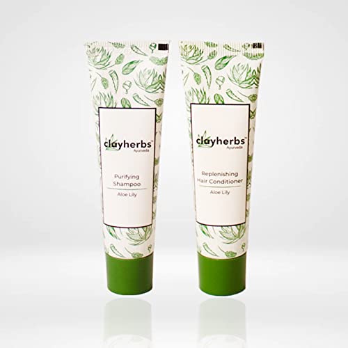 Clayherbs Pack-50 (22ml) Bulk Hotel Amenities | Toileties For Hospitality | Travel Size Mini Shampoo and Conditioner | Hotel Shampoo | Nourishing | Biodegradable Shampoo | Supplies for Guests | 22ml Tubes | 25pc Shampoo/ 25pc Conditioner - Image 1