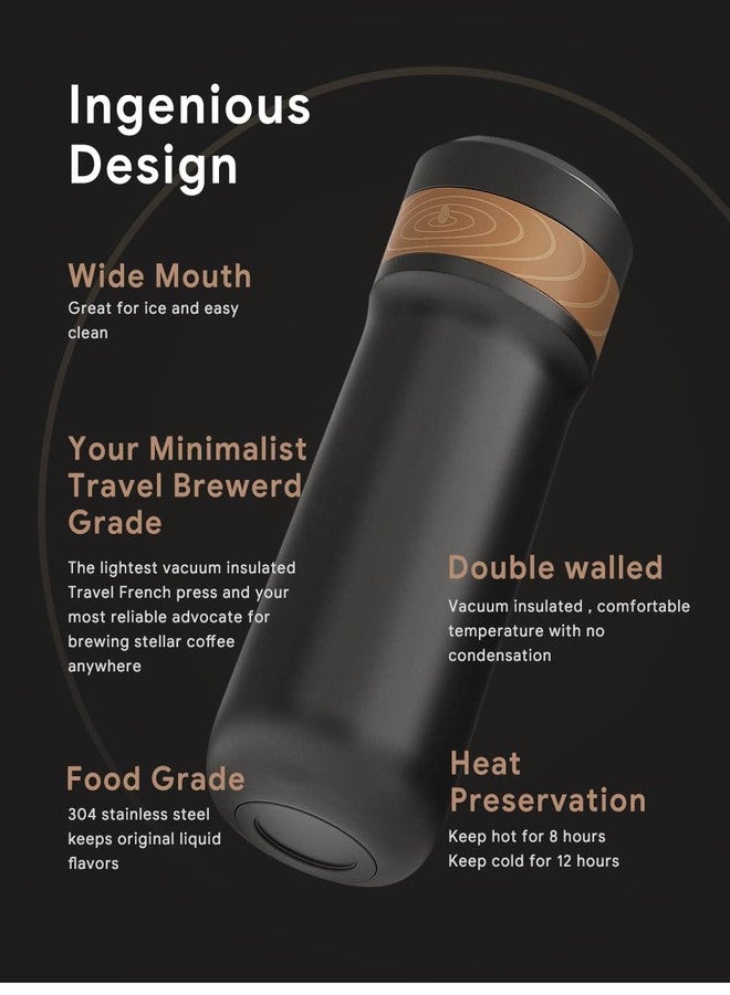 Sesama Classic Portable French Press Coffee Mug 12 oz with Carry Loop, Stainless Steel French Press Coffee Maker, BPA Great for Camping and Travel - Image 3