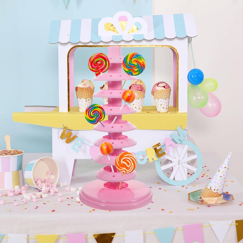 Pink Plastic Cake Pops Display Stand Tower Holder For Wedding Birthday Party Buffet - Image 4