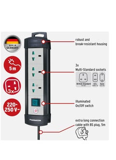 Brennenstuhl Brennenstuhl Premium Line Multistandard, 3 way extension lead with 5m BS extension cable  - Image 2