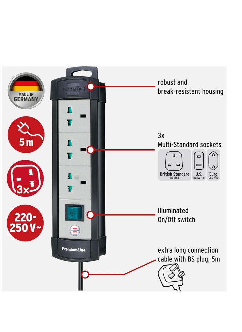 Brennenstuhl - Brennenstuhl Premium Line Multistandard, 3 way extension lead with 5m BS extension cable - Image 1