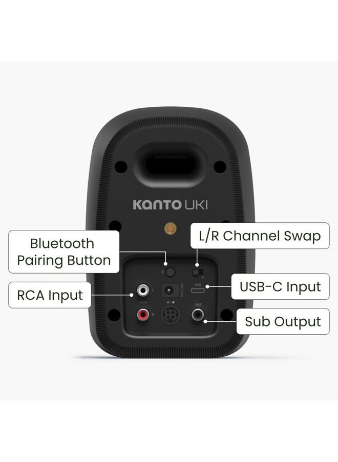 Kanto UKI 100 W Active Desktop Computer Speakers with Bluetooth and USB-C | Intelligent Sub Integration | Headphone Out | Pair | Onyx - Image 3