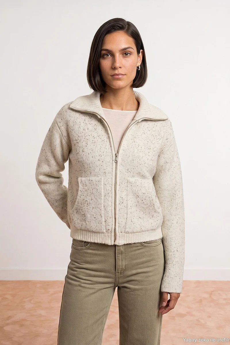 Dilvin Oatmeal Natural DILVIN Women’s Wool-blend Cardigan for Women | Best Price UAE