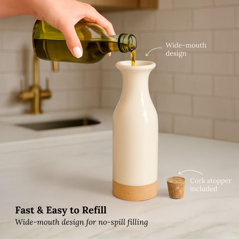 TOMO Ceramic Olive Oil Dispenser Bottle 22oz, Wide Mouth Easy Fill Design, Spill-Free Spout, Large Capacity - Image 4