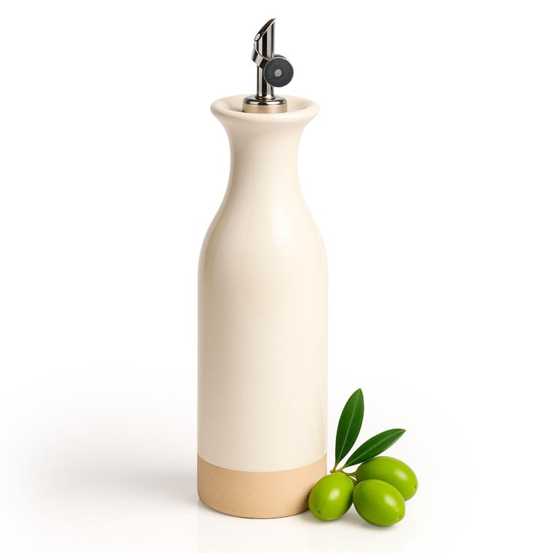 TOMO Ceramic Olive Oil Dispenser Bottle 22oz, Wide Mouth Easy Fill Design, Spill-Free Spout, Large Capacity - Image 1