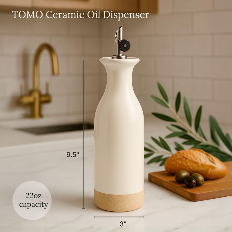 TOMO Ceramic Olive Oil Dispenser Bottle 22oz, Wide Mouth Easy Fill Design, Spill-Free Spout, Large Capacity - Image 2
