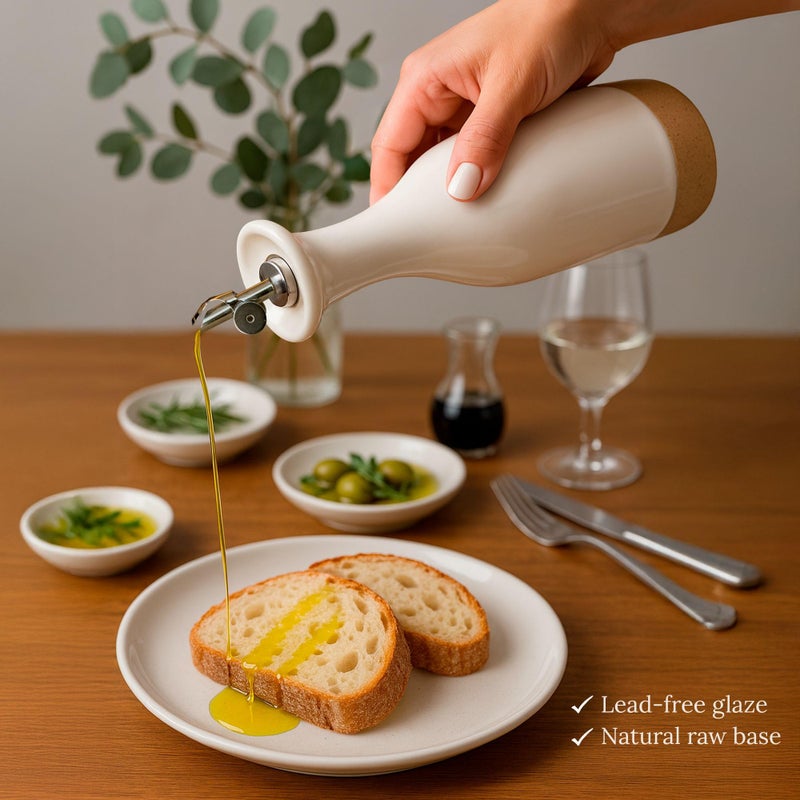 TOMO Ceramic Olive Oil Dispenser Bottle 22oz, Wide Mouth Easy Fill Design, Spill-Free Spout, Large Capacity - Image 5
