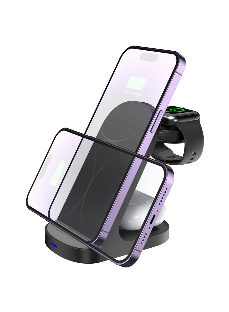 3 in 1 Wireless Charger iPhone Charging Station - Phone Charger Stand for Multiple Devices, Wireless Charging Station for iPhone 16/15/14/13/12/11/X, Apple Watches & for Airpods 4/3/2/Pro, Samsung/Huawei/Xiaomi（Black）  - Image 3