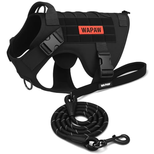 WapaW Dog Harness No-Pull Pet Harness Adjustable Outdoor Pet Vest 3M Reflective Oxford Material Vest for Dogs Easy Control for Small Medium Large Dogs (Tactical Black, Small (Harness + Leash)) - Image 1