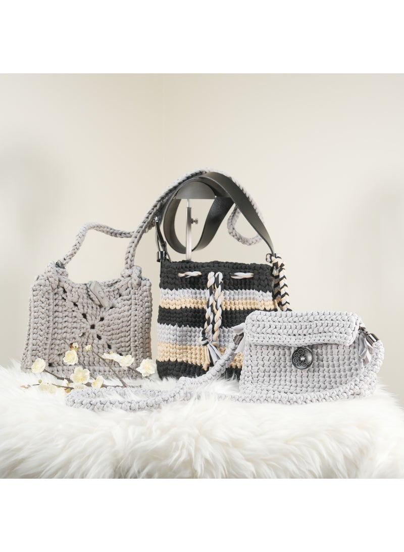 RandSac Striped Crochet Handbag with Braided Tassels and Leather Strap - Image 2