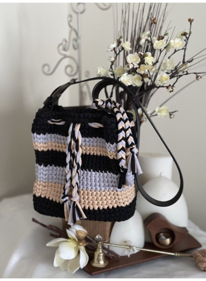 RandSac Striped Crochet Handbag with Braided Tassels and Leather Strap - Image 3