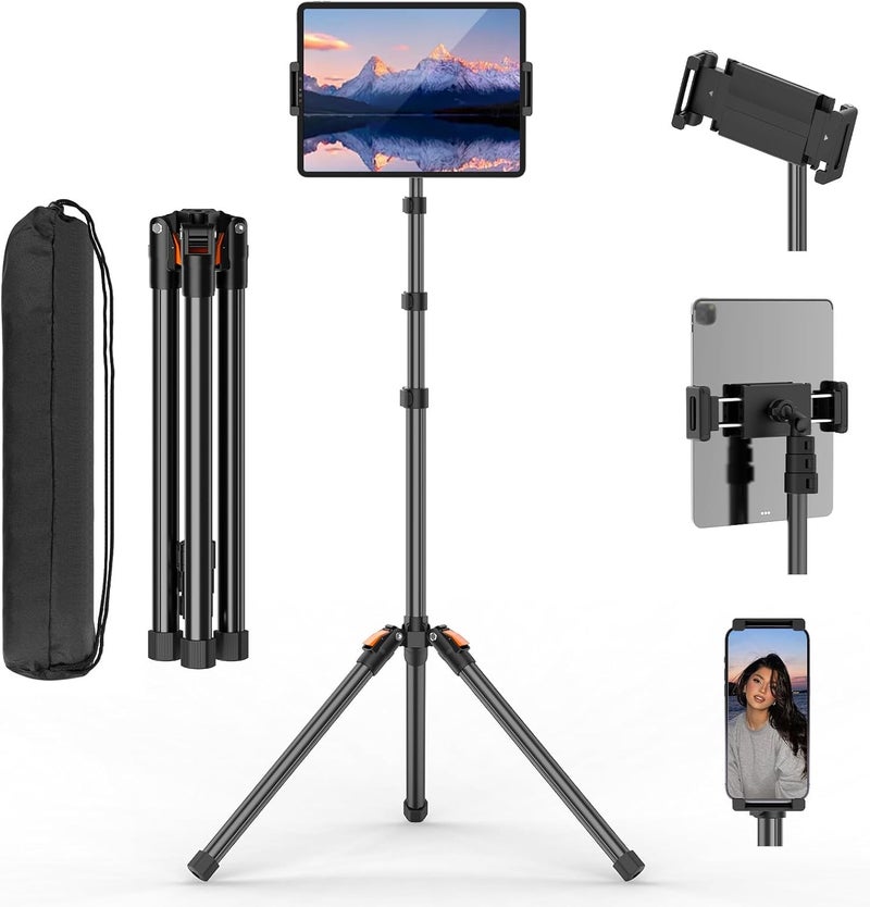 TONEOF 182cm/72" Tablet Floor Tripod Stand, Phone Tripod Stand with 360° Rotatable Ball Head &Travel Bag, Stable Foldable Laptop Mount for Travel/Watching/Vlogging, for iPad/Tablet/Kindle/Phone-Black - Image 1