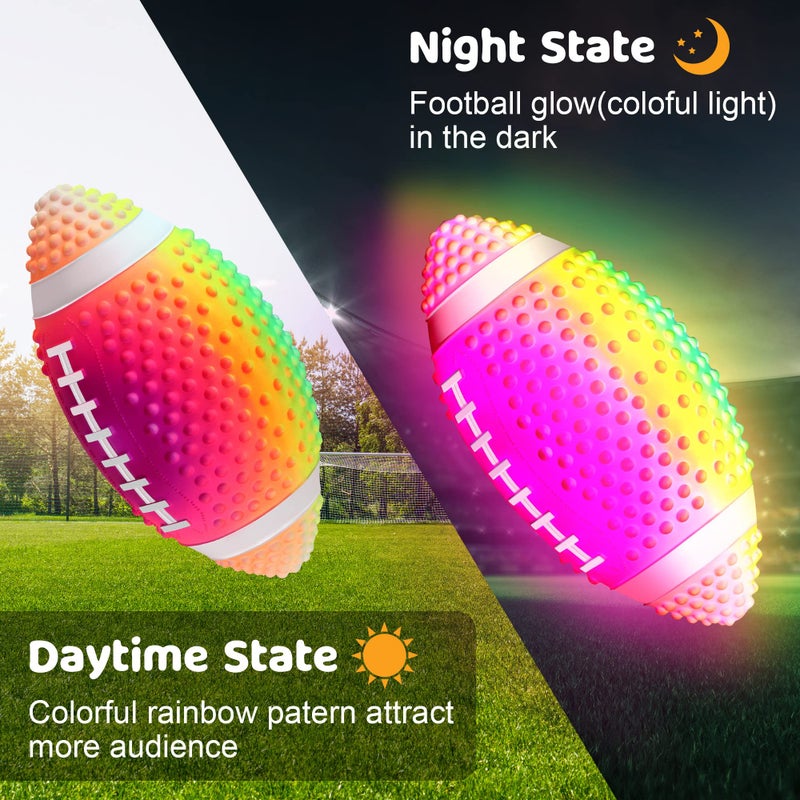Enhon Rainbow Colorful 9.6 Inch Glow In The Dark Waterproof LED Light Up Football for Teens Adults - Image 3