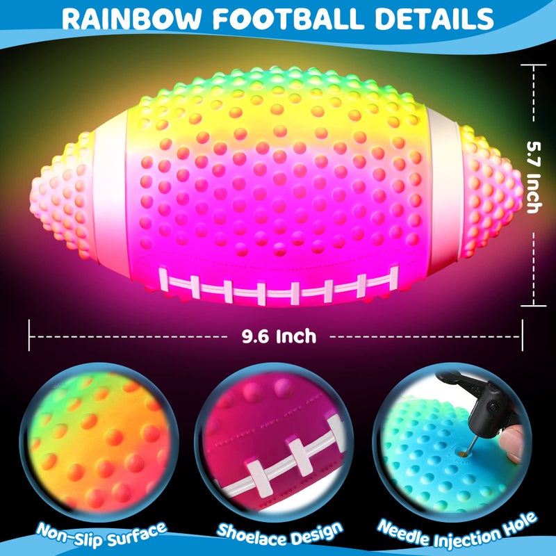 Enhon Rainbow Colorful 9.6 Inch Glow In The Dark Waterproof LED Light Up Football for Teens Adults - Image 4