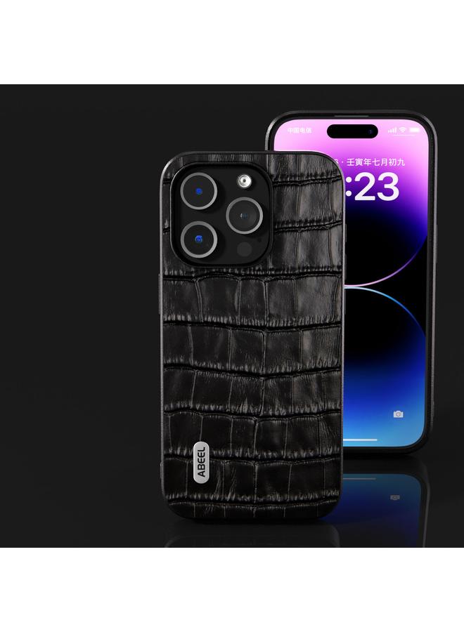 S-TOP Case For iPhone 15 Pro Max ABEEL Crocodile Texture Genuine Leather Phone Case - Image 4