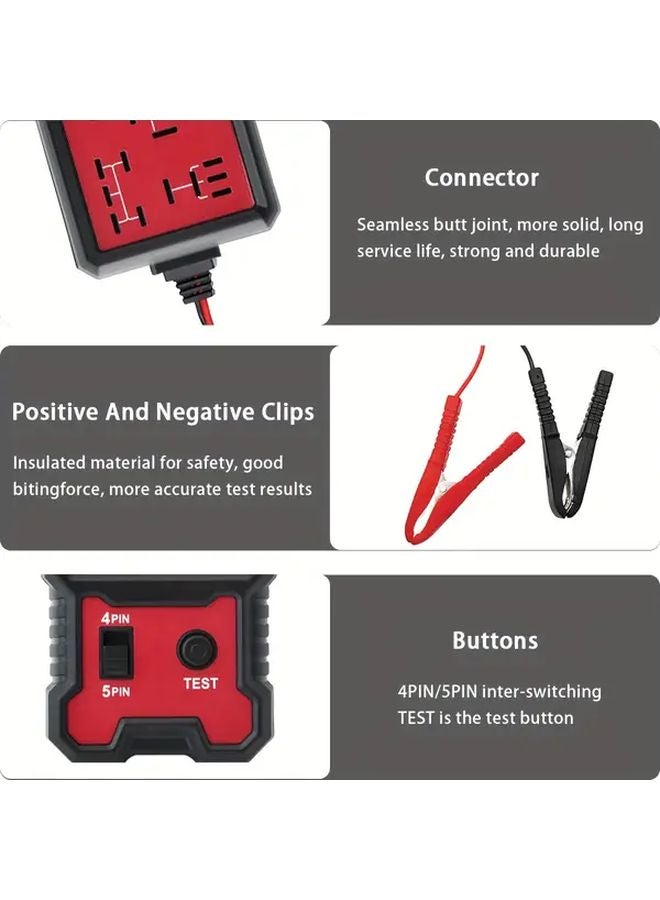 أختبار مرحلات السيارات الأحمر بجهد 12 فولت مع مشابك بطارية لمرحلات 4 دبابيس و5 دبابيس - Image 5
