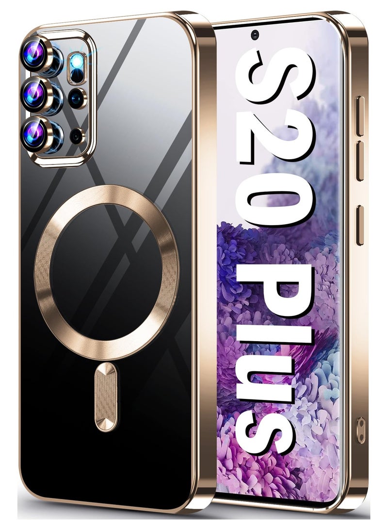 Electroplated Case For Samsung Galaxy S20 Plus Camera Lens Full Protection Compatible with MagSafe Wireless Charging, Shockproof Soft TPU Phone Magnetic Cover (Gold)