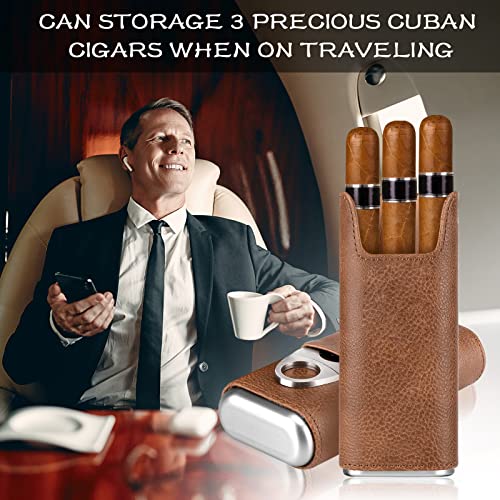 COOL KNIGHT Leather Cigar Case - Cedar Wood Lining Travel Humidors for Cigars - Cigar Accessories Include Stainless Steel Cigar Cutter - Cigar Gift Box for Cigar Lovers (Brown) - Image 2