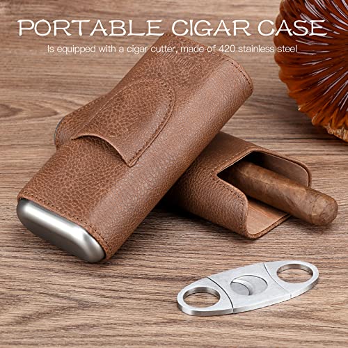 COOL KNIGHT Leather Cigar Case - Cedar Wood Lining Travel Humidors for Cigars - Cigar Accessories Include Stainless Steel Cigar Cutter - Cigar Gift Box for Cigar Lovers (Brown) - Image 3