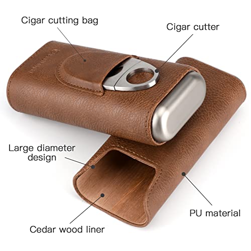 COOL KNIGHT Leather Cigar Case - Cedar Wood Lining Travel Humidors for Cigars - Cigar Accessories Include Stainless Steel Cigar Cutter - Cigar Gift Box for Cigar Lovers (Brown) - Image 5