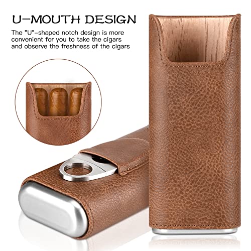 COOL KNIGHT Leather Cigar Case - Cedar Wood Lining Travel Humidors for Cigars - Cigar Accessories Include Stainless Steel Cigar Cutter - Cigar Gift Box for Cigar Lovers (Brown) - Image 4