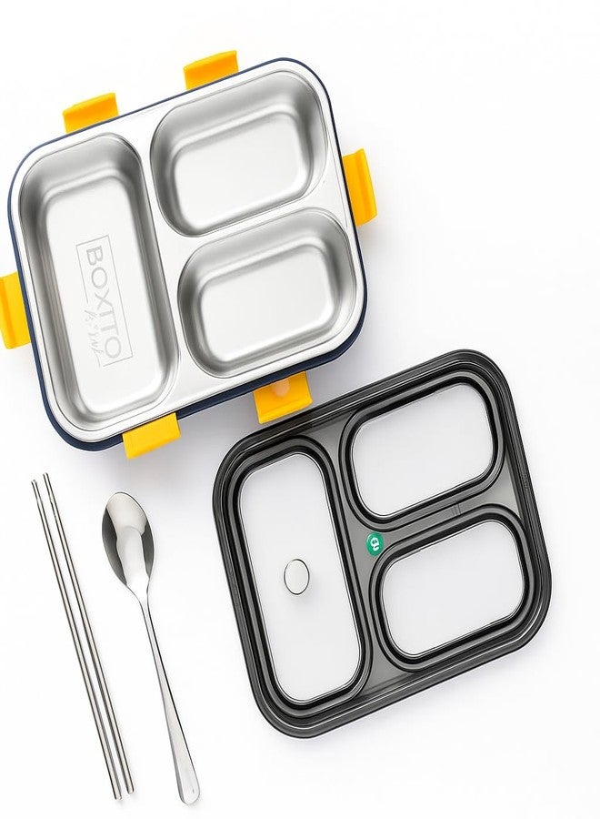 Lynacz® Premium Stainless Steel Bento Tiffin Box | 3-Section 700ml Leak-Proof Food Container | Rust-Free & Easy to Wash | Perfect for Healthy Office Lunch, Kids School Snacks & On-The-Go Travel Meals - Image 1