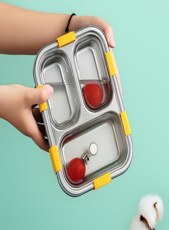 Lynacz® Premium Stainless Steel Bento Tiffin Box | 3-Section 700ml Leak-Proof Food Container | Rust-Free & Easy to Wash | Perfect for Healthy Office Lunch, Kids School Snacks & On-The-Go Travel Meals - Image 4
