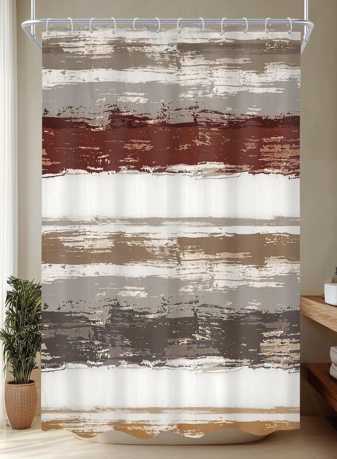 Cinbloo Abstract Brown 72Wx72H Shower Curtain Striped Modern White Grey Watercolor Oil Painting Minimalist Geometric Simple Neutral Bathroom Curtain Set Aesthetic Bath Bathroom Accessories Decor - Image 1