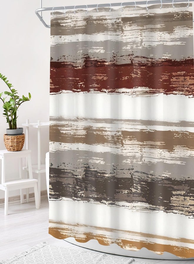 Cinbloo Abstract Brown 72Wx72H Shower Curtain Striped Modern White Grey Watercolor Oil Painting Minimalist Geometric Simple Neutral Bathroom Curtain Set Aesthetic Bath Bathroom Accessories Decor - Image 3