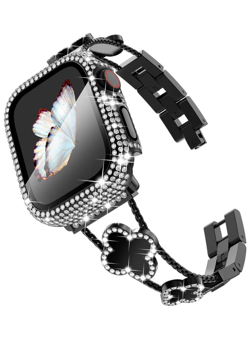 SYOSI Compatible with Gold Apple Watch Bands 40mm, Jewelry Diamond Rhinestone Stainless Steel Metal Wristband Strap with Bling PC Protective Case for iWatch Series 6/5/4 SE, Gold/Rainbow Surace - Image 1