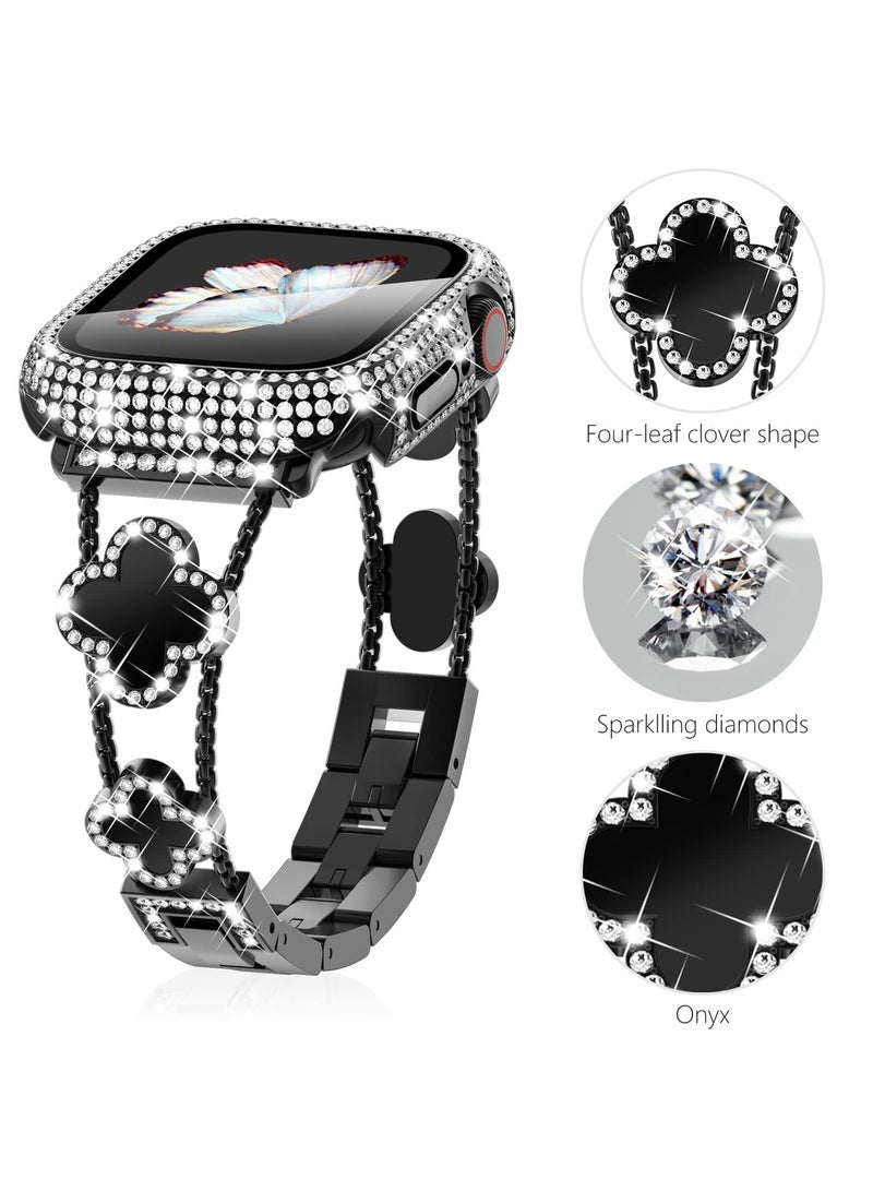 SYOSI Compatible with Gold Apple Watch Bands 40mm, Jewelry Diamond Rhinestone Stainless Steel Metal Wristband Strap with Bling PC Protective Case for iWatch Series 6/5/4 SE, Gold/Rainbow Surace - Image 3