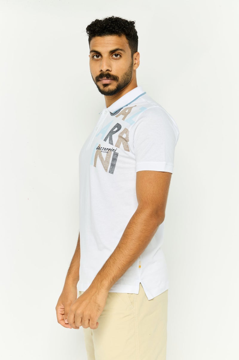 Gazzarrini تي شيرت بولو بأكمام قصيرة للرجال بتصميم جرافيكي، أبيض - Image 3