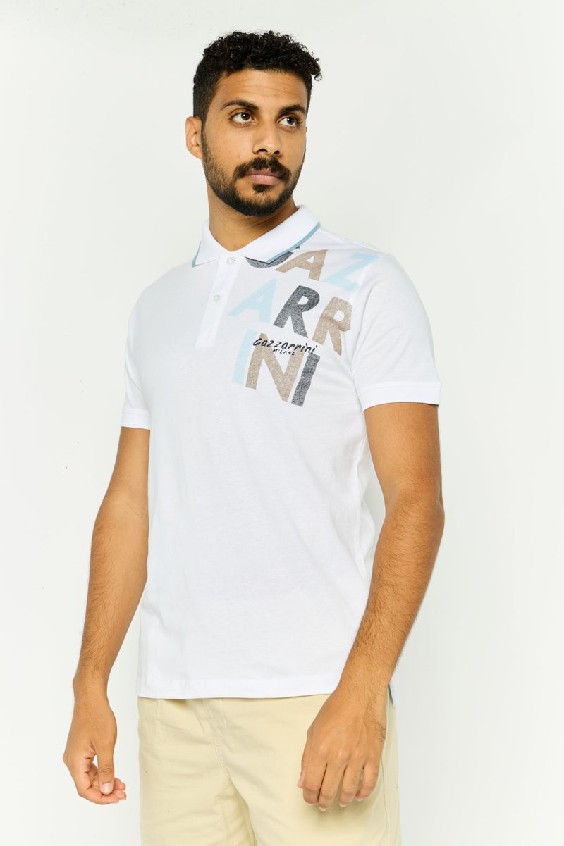 Gazzarrini تي شيرت بولو بأكمام قصيرة للرجال بتصميم جرافيكي، أبيض - Image 1