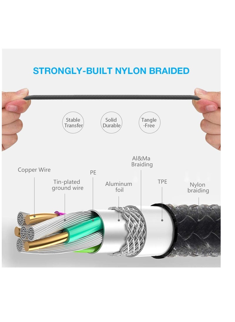 2 pieces)  Charger Cable Nylon Braided 3 in 1 Charging Cable Multi USB Cable Fast Charging Cord with Type-C, Micro USB and IP Port, Compatible with Most iPhones & iPads &Android(red&black)