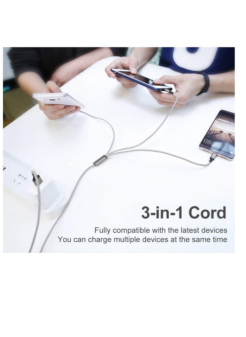 2 pieces)  Charger Cable Nylon Braided 3 in 1 Charging Cable Multi USB Cable Fast Charging Cord with Type-C, Micro USB and IP Port, Compatible with Most iPhones & iPads &Android(red&black)