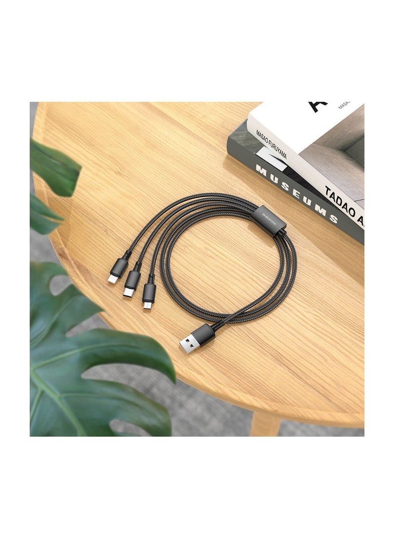 2 pieces)  Charger Cable Nylon Braided 3 in 1 Charging Cable Multi USB Cable Fast Charging Cord with Type-C, Micro USB and IP Port, Compatible with Most iPhones & iPads &Android(red&black)