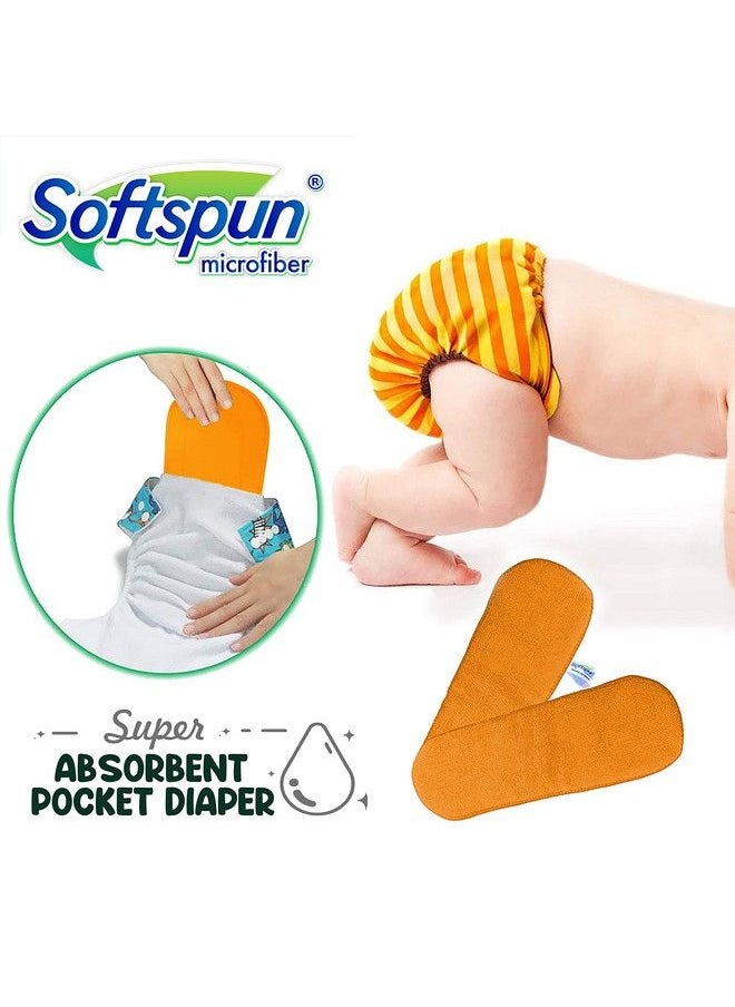 SOFTSPUN - Microfiber 4 Layer Baby Pocket Diaper Inserts Pack Of 4 Large Size Orange! Age 0 24 Months Washable Reusable Ultra Absorbent Super Soft & Comfortable For Babies Skin Of Newborn Baby. - Image 1
