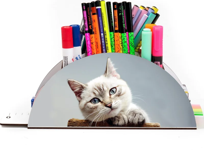 نوتبا Wooden Vip Cute Cat Rainbow Ruler Desktop Pencil Holder Organizer For Kids VIP127
