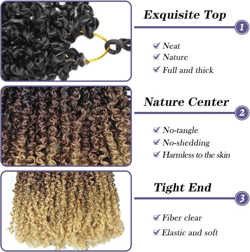 datanala Yanky Twists Crochet Braiding Hair 10 Inch 9 Packs Crochet Hair with Curls Micro Spring Twists Crochet Hair Pre-looped Curly Crochet Braids Hair Extensions for Women (1B/30/27, 10inch) - Image 3