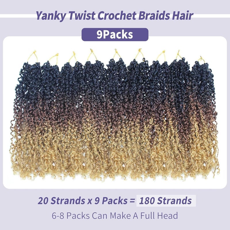 datanala Yanky Twists Crochet Braiding Hair 10 Inch 9 Packs Crochet Hair with Curls Micro Spring Twists Crochet Hair Pre-looped Curly Crochet Braids Hair Extensions for Women (1B/30/27, 10inch) - Image 2