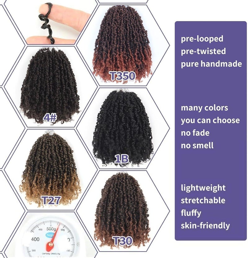 datanala Yanky Twists Crochet Braiding Hair 10 Inch 9 Packs Crochet Hair with Curls Micro Spring Twists Crochet Hair Pre-looped Curly Crochet Braids Hair Extensions for Women (1B/30/27, 10inch) - Image 4