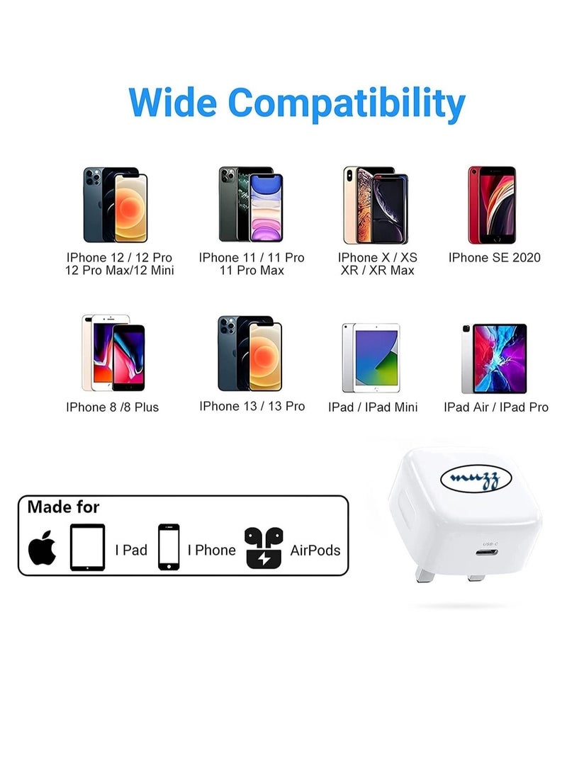 شاحن آيفون سريع PD20W شاحن حائط USB C شاحن سريع نوع-C قابس محول سفر عالمي قابس حائط نوع C متوافق مع iPad Pro و iPad mini و iPhone 13 Pro/13 Pro Max - Image 4