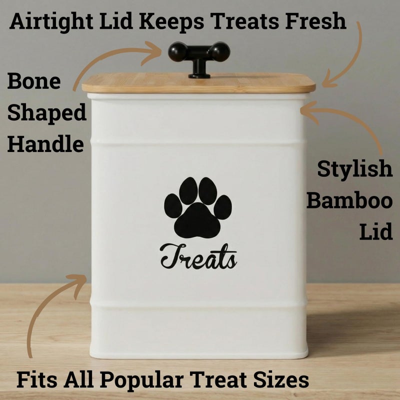 HB Design Co. Dog Treat Container Airtight - 6 Inch Wide x 8 Inch Tall Iron Dog Treat Jar for Kitchen Counter with Airtight Bamboo Lid - 12 Cup Capacity Pet Treat Container - Doggie Cookie Jar - Big Treats Canister - Image 2