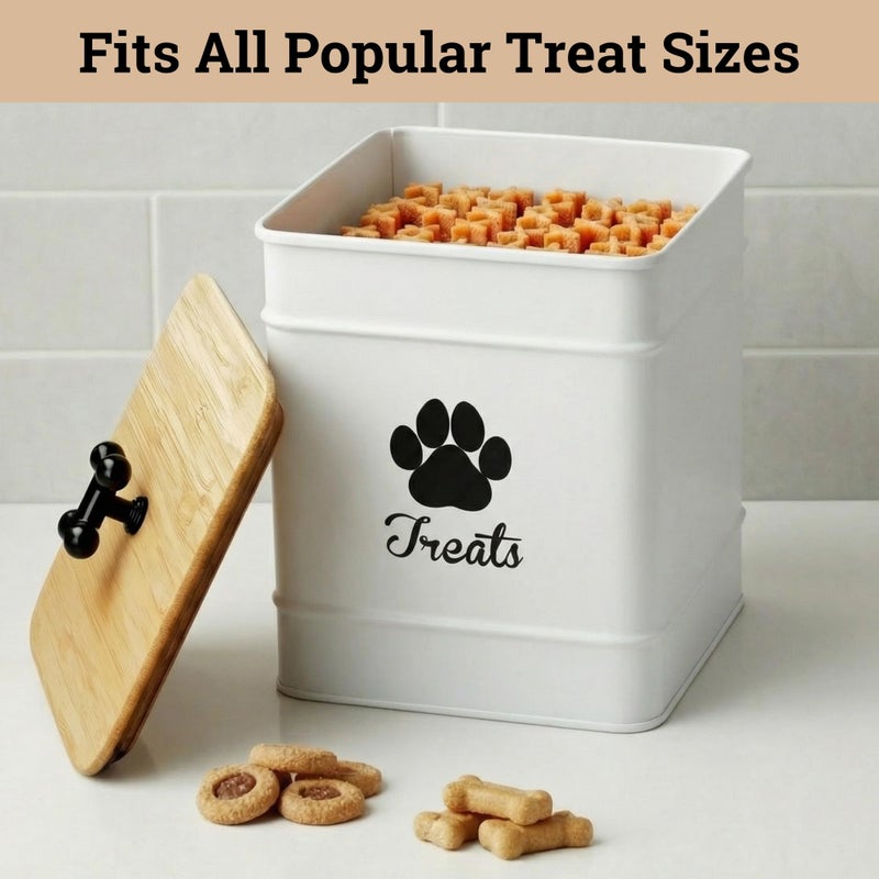 HB Design Co. Dog Treat Container Airtight - 6 Inch Wide x 8 Inch Tall Iron Dog Treat Jar for Kitchen Counter with Airtight Bamboo Lid - 12 Cup Capacity Pet Treat Container - Doggie Cookie Jar - Big Treats Canister - Image 5