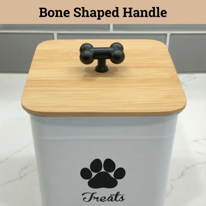 HB Design Co. Dog Treat Container Airtight - 6 Inch Wide x 8 Inch Tall Iron Dog Treat Jar for Kitchen Counter with Airtight Bamboo Lid - 12 Cup Capacity Pet Treat Container - Doggie Cookie Jar - Big Treats Canister - Image 4