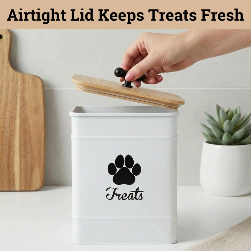 HB Design Co. Dog Treat Container Airtight - 6 Inch Wide x 8 Inch Tall Iron Dog Treat Jar for Kitchen Counter with Airtight Bamboo Lid - 12 Cup Capacity Pet Treat Container - Doggie Cookie Jar - Big Treats Canister - Image 3