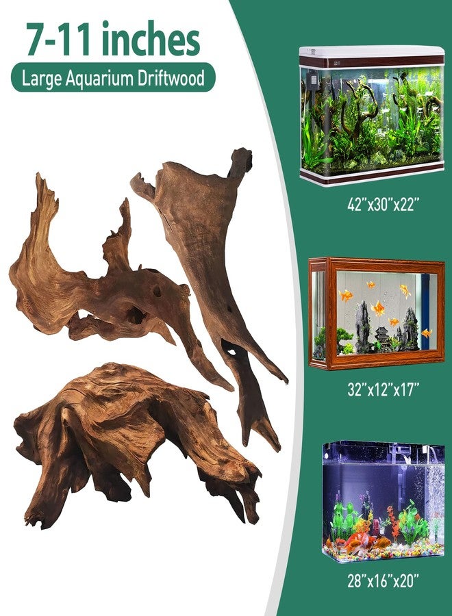 WDEFUN Natural Driftwood Aquarium Decor, 7-11 Inch Large Pieces for Fish Tank, Reptile Accessories, 3-Pack - Image 2