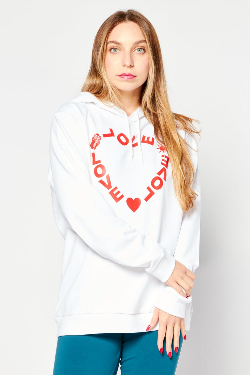 Love Moschino Women Hooded Printed Front Pocket Long Sleeve Sweatshirt, White  - Image 1