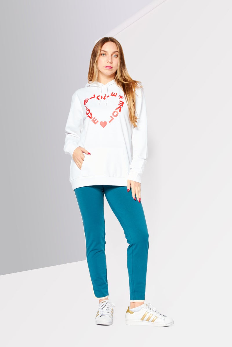 Love Moschino Women Hooded Printed Front Pocket Long Sleeve Sweatshirt, White  - Image 2