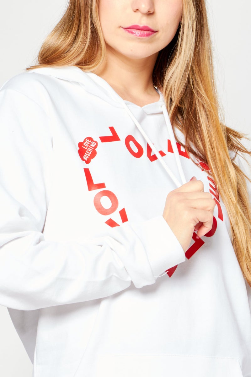 Love Moschino Women Hooded Printed Front Pocket Long Sleeve Sweatshirt, White  - Image 3